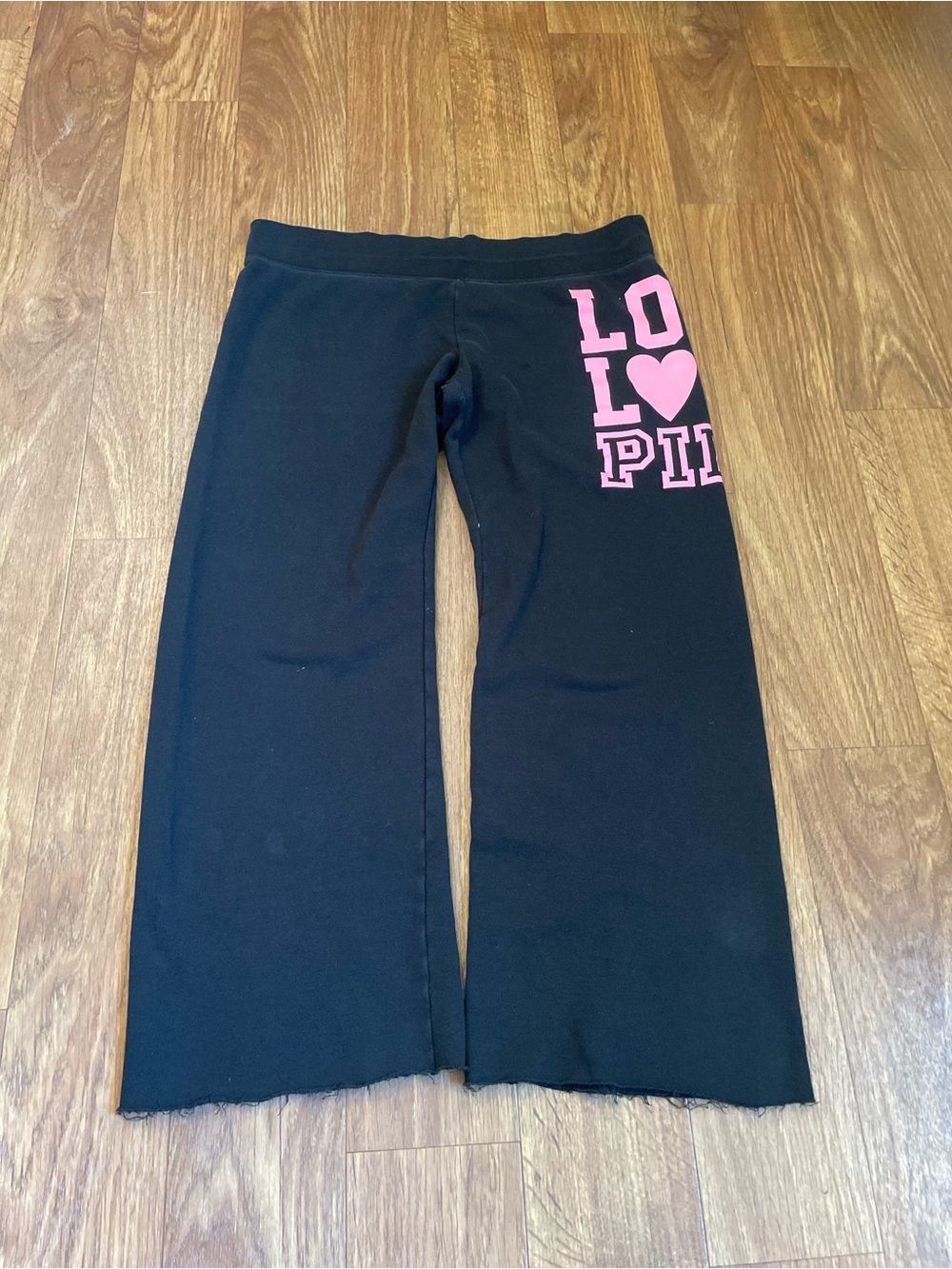 Y2K Victoria’s Secret PINK Black Wide Leg Cut Off Sweatpants Capri Pants Large